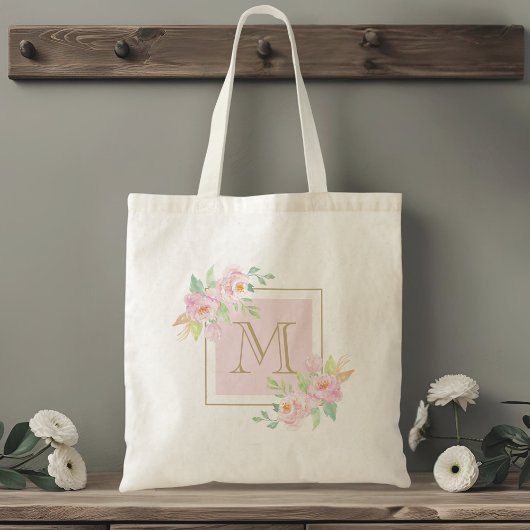 Roze waterverf bloem bruidsmeisje tote bag