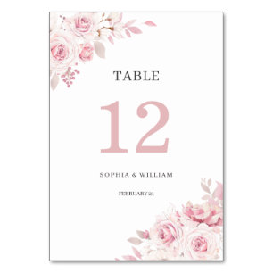 Roze Waterverf Bloem Bruiloft Tafel Nummer Kaart