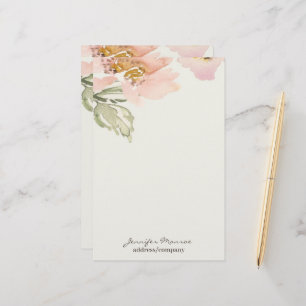 Roze waterverf bloem gepersonaliseerd briefpapier