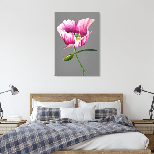 Roze waterverf bloem  kunst canvas afdruk (Insitu (Slaapkamer))