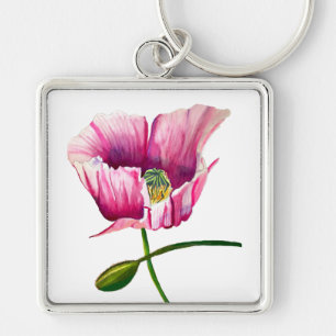 Roze waterverf bloem  kunst sleutelhanger