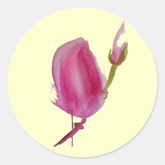 Roze waterverf bloem ronde sticker (Voorkant)