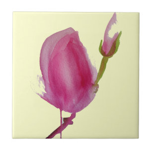 Roze waterverf bloem tegeltje