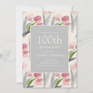 Roze Waterverf Bloem Tulpen 100ste Verjaardag Kaart