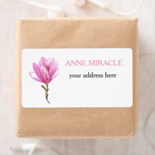 Roze Waterverf Bloem Verzendlabels Etiket (Insitu)