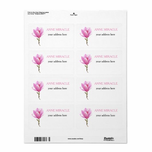 Roze Waterverf Bloem Verzendlabels Etiket (Full Sheet)