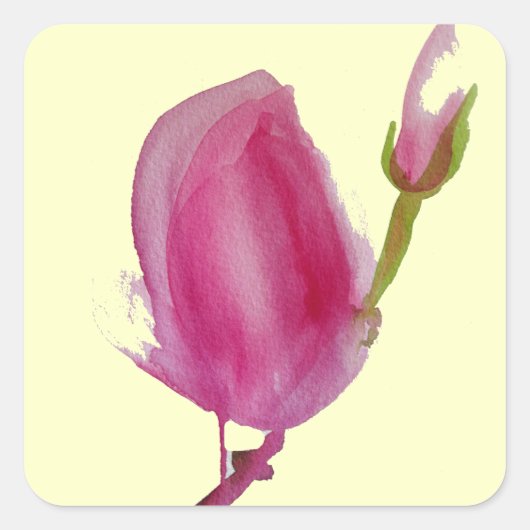 Roze waterverf bloem vierkante sticker (Voorkant)