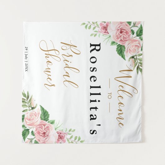 Roze Waterverf Bloemachtige Bruidsdouche Wandkleed (Voorkant (horizontaal))