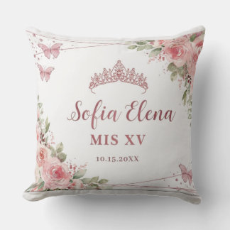 Roze Waterverf Bloemachtige Quinceañera Tiara Kussen