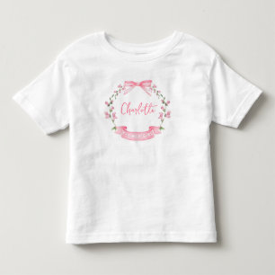 Roze Waterverf Bloemboog Custom Name Bloemenmeisje Kinder Shirts