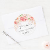 Roze Waterverf Bloemen Baby shower Favor Ronde Sticker (Envelop)
