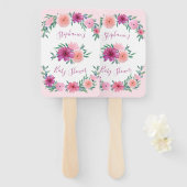 Roze Waterverf Bloemen Baby shower Gepersonaliseer Handwaaier (Voorkant en achterkant)