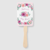 Roze Waterverf Bloemen Baby shower Gepersonaliseer Handwaaier (Voorkant)