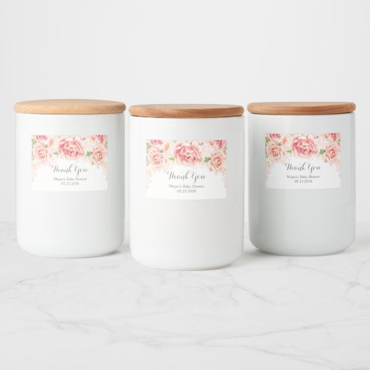 Roze Waterverf Bloemen Baby shower Label Voedselcontainer Etiket (Flessen)