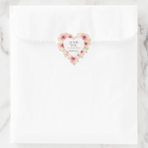 Roze Waterverf Bloemen Bedank Favor Hart Sticker