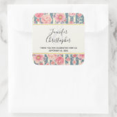 Roze Waterverf bloemen bruiloft dank u Vierkante Sticker (Tas)