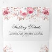  Roze Waterverf Bloemen bruiloft drievoudig Drieluik Uitnodiging (Binnenzijde eerst)