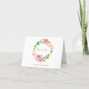 Roze Waterverf Bloemen Bruiloft Feest Persoonlijk Bedankkaart