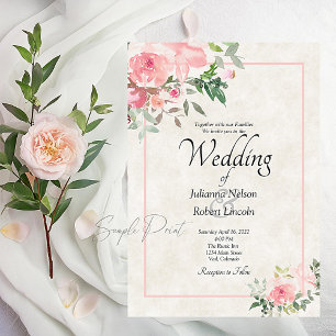 Roze waterverf bloemen bruiloft uitnodiging Blank