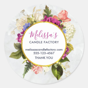 roze Waterverf Bloemen Business Ronde Sticker