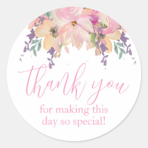 Roze Waterverf bloemen Dank je wel Ronde Sticker