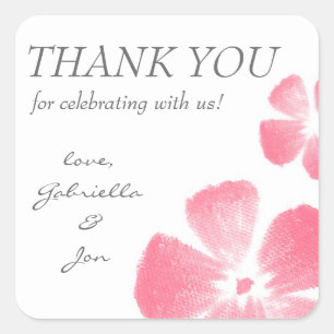 Roze Waterverf Bloemen Dank u Stickers