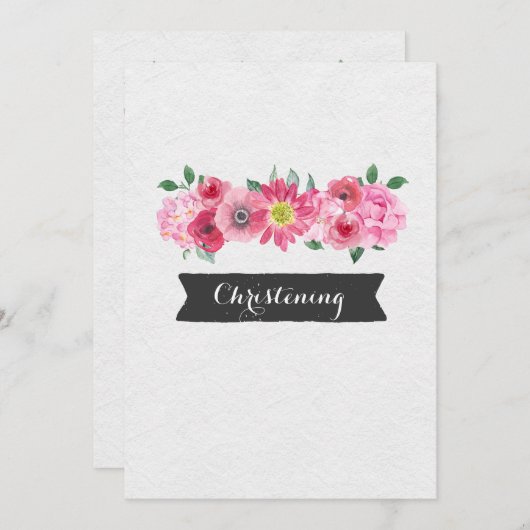 Roze Waterverf Bloemen Doopuitnodiging Kaart (Voorkant / Achterkant)