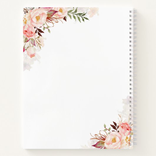 Roze Waterverf Bloemen Elegant Trouwplan Notitieboek (Achterkant)