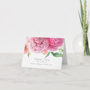 Roze Waterverf bloemen Elegant Weddenschap Dank je Bedankkaart