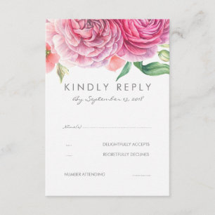 Roze Waterverf Bloemen Elegante bruiloft RSVP Kaartje