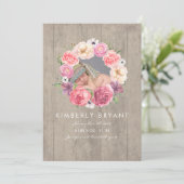 Roze Waterverf Bloemen Foto Baby Meisje Geboorte Aankondiging (Staand voorkant)