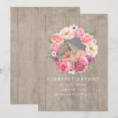 Roze Waterverf Bloemen Foto Baby Meisje Geboorte Aankondiging (Voorkant / Achterkant)