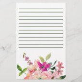 Roze waterverf bloemen, gepersonaliseerd briefpapier (Achterkant)