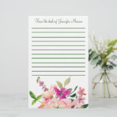 Roze waterverf bloemen, gepersonaliseerd briefpapier (Staand voorkant)