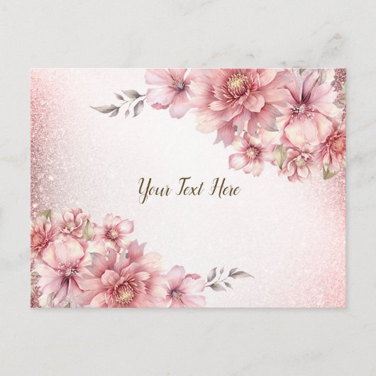 Roze Waterverf Bloemen Glanzende Glitter Modern Briefkaart (Voorkant)