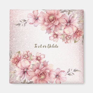Roze Waterverf Bloemen Glanzende Glitter Modern Magneet
