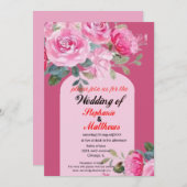 : Roze Waterverf Bloemen Huwelijksuitnodiging Kaart (Voorkant / Achterkant)