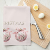 Roze Waterverf Bloemen Kerst Ornament Theedoek (Quarter Fold)