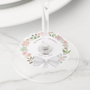 Roze Waterverf Bloemen Krans Rustiek Boho Bruiloft Wijnglaslabel