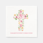 Roze Waterverf Bloemen Kruis Eerste Communie Servetten (Voorkant)