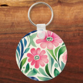 Roze waterverf bloemen kunst sleutelhanger (Achterkant)