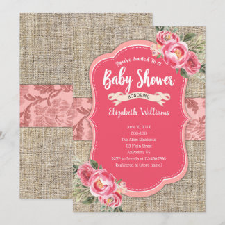 Roze Waterverf Bloemen Meisje Baby Shower Jute Zak Kaart