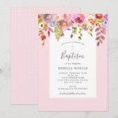 Roze Waterverf Bloemen Meisje Doop Kaart (Voorkant / Achterkant)