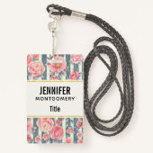 Roze Waterverf bloemen op strepen Badge (Achterkant met draagriem)