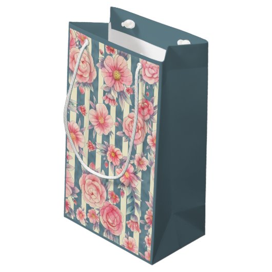 Roze Waterverf bloemen op strepen Dank u Klein Cadeauzakje (Achterkant Gekanteld)