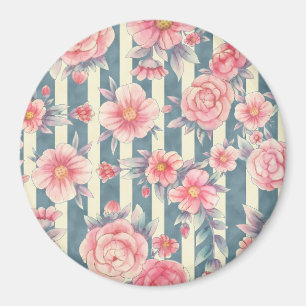 Roze Waterverf bloemen op strepen Magneet