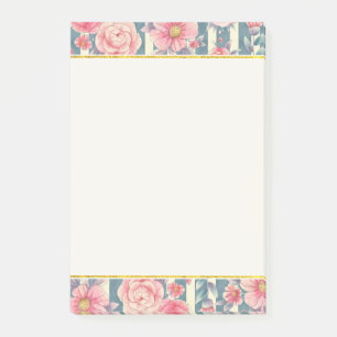 Roze waterverf bloemen op strepen post-it® notes