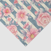 Roze Waterverf bloemen op strepen Tissuepapier (Detail)