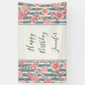 Roze Waterverf bloemen op stripes van afgelopen da Spandoek (Verticaal)