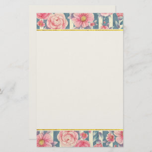 Roze Waterverf bloemen op strips Briefpapier